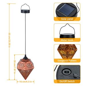 Solar Lanterns Outdoor Waterproof Hanging - OxyLED 2Pack Patio Garden Lantern Lights with Powered Retro Decorative Morrocan Flower Pattern Metal for Tabletop Decor Outside Tree Pool Porch Balcony Yard