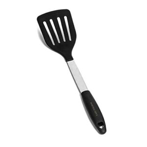 daily kitchen spatula heat resistant silicone and stainless steel – slotted turner spatula rubber grip – flexible silicone spatula turner for cooking and non stick cookware – versatile kitchen spatula