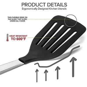 Daily Kitchen Spatula Heat Resistant Silicone and Stainless Steel - Slotted Turner Spatula Rubber Grip - Flexible Silicone Spatula Turner for Cooking and Non Stick Cookware - Versatile Kitchen Spatula