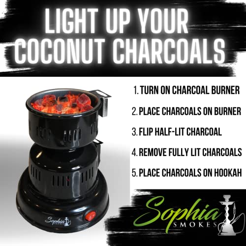 Coconut Charcoal Starter by Sophia Smokes - Electric Charcoal Burner with Smart Heat Control with Detachable Thongs