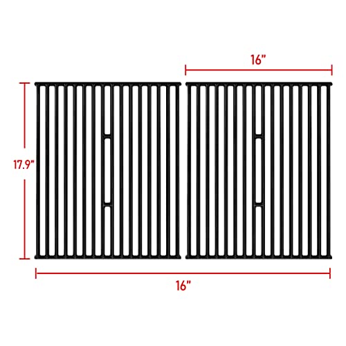 GGC 15 Inch Grill Grates Replacement for Broil King 9453-54, 9453-57, 9453-64, 9865-54, 9453-67, Broil-Mate, Silver Chef, Sterling Gas Grill, 2 PCS Cast Iron Cooking Grid Grates (15" x 12 3/4" Each)