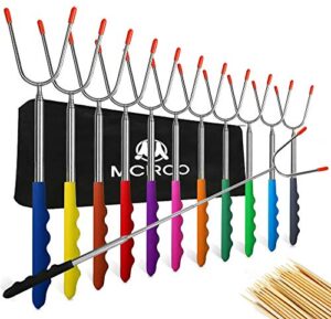 m mcirco marshmallow roasting sticks,set of 12 pack 45” telescoping smores skewers hot dog extending stainless steel forks for camping, campfire, bonfire kids, multicolor,include 20 bamboo skewers