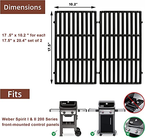 QuliMetal 69785 Grill Burner and 7637 Cooking Grates for Weber Spirit 200 and Spirit II 200, Spirit E-210, E-220, Spirit S-210, S-220, Spirit II 200 Series Gas Grills