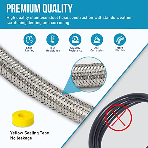 TIPHOPE 1/4" NPT RV Propane Pigtail Hose with Gauge,15 Inch Stainless Braided RV Gas Hose with 1/4" Male NPT & QCC1 Connector for Standard Two-Stage Regulator BBQ Camper Gas Grill,40Lb 250PSI(2 Pack)