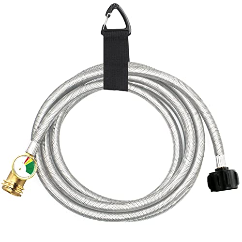 GardenNow Upgraded 12 FT Propane Tank Extension Hose Braided with Gauge, QCC1/Type 1 Tank Extension Hose, Acme to Male QCC/POL Fitting, Leak Detector Replacement for Propane Tank Appliances, Gas Grill