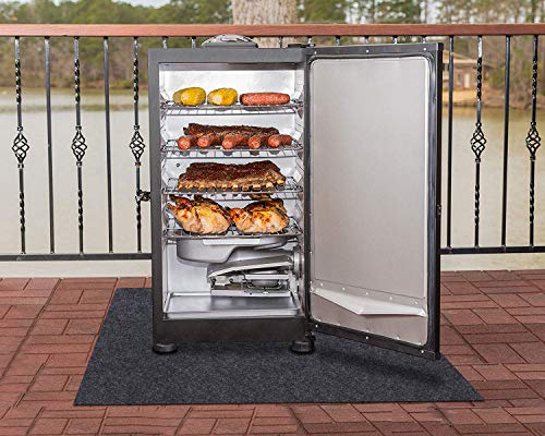 Electric Smoker Mat，Premium Oven Protective Mat—Protects wooden floors and outdoor terraces,Absorbent Material-Contains Smoker Splatter，Anti-Slip and Waterproof Backing，Washable (36" x 60")