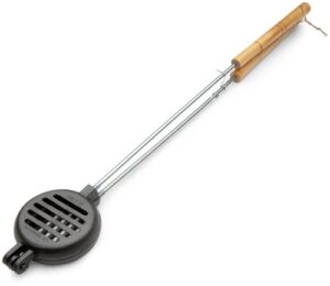 hamburger campfire iron – pre-seasoned handheld round burger grill by old mountain