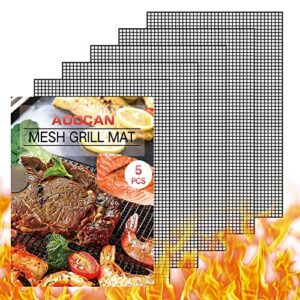 aoocan grill mesh mat – set of 5 non stick bbq grill mats, heavy duty, reusable grilling mats, easy to clean – works on gas, charcoal, pellet grill – 15.75 x 13 in, black