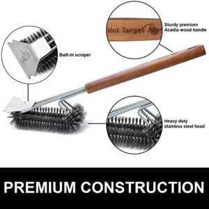 HOT Target 18" Super Sturdy Grill Brush and Scraper with Safe Extended Acacia Wooden Handle and Stainless-Steel Bristles No Scratch Cleaning for Any Grill: Char Broil & Ceramic