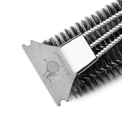 HOT Target 18" Super Sturdy Grill Brush and Scraper with Safe Extended Acacia Wooden Handle and Stainless-Steel Bristles No Scratch Cleaning for Any Grill: Char Broil & Ceramic