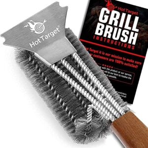 HOT Target 18" Super Sturdy Grill Brush and Scraper with Safe Extended Acacia Wooden Handle and Stainless-Steel Bristles No Scratch Cleaning for Any Grill: Char Broil & Ceramic