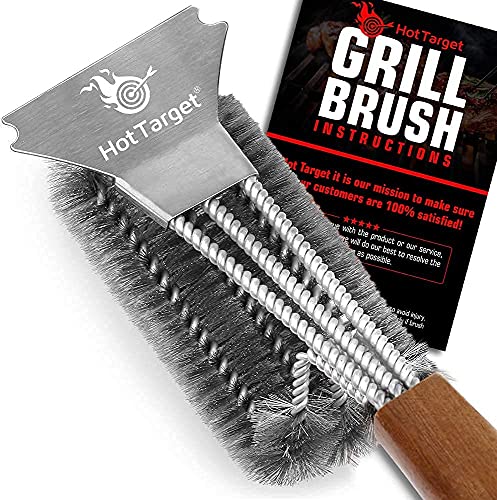 HOT Target 18" Super Sturdy Grill Brush and Scraper with Safe Extended Acacia Wooden Handle and Stainless-Steel Bristles No Scratch Cleaning for Any Grill: Char Broil & Ceramic