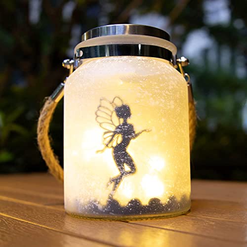 VOOKRY Solar Fairy Lantern Outdoor Fairy Decor White Frosted Glass Hanging Jar Solar Garden Lights Fairy Decorations 20 LEDs Warm White Waterproof for Yard, Path, Christmas, Party, Birthday, Gifts