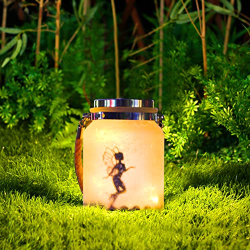 VOOKRY Solar Fairy Lantern Outdoor Fairy Decor White Frosted Glass Hanging Jar Solar Garden Lights Fairy Decorations 20 LEDs Warm White Waterproof for Yard, Path, Christmas, Party, Birthday, Gifts