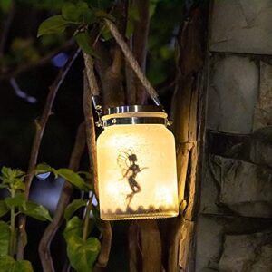 VOOKRY Solar Fairy Lantern Outdoor Fairy Decor White Frosted Glass Hanging Jar Solar Garden Lights Fairy Decorations 20 LEDs Warm White Waterproof for Yard, Path, Christmas, Party, Birthday, Gifts