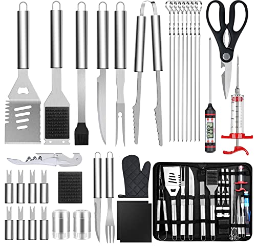 35Pcs BBQ Grill Accessories Tools Set, MCIRCO Heavy Duty Stainless Steel Grilling Tools with Portable Bag, Grill Mats, Thermometer for Backyard Barbecue, Camping, Gifts for Men Women