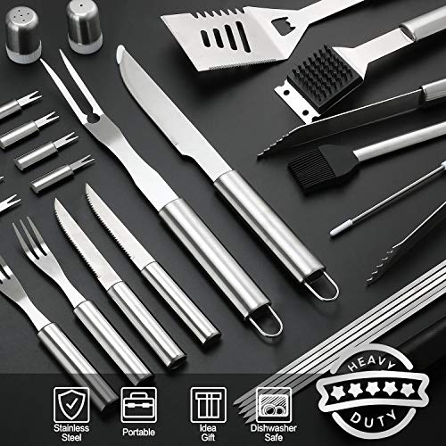 35Pcs BBQ Grill Accessories Tools Set, MCIRCO Heavy Duty Stainless Steel Grilling Tools with Portable Bag, Grill Mats, Thermometer for Backyard Barbecue, Camping, Gifts for Men Women