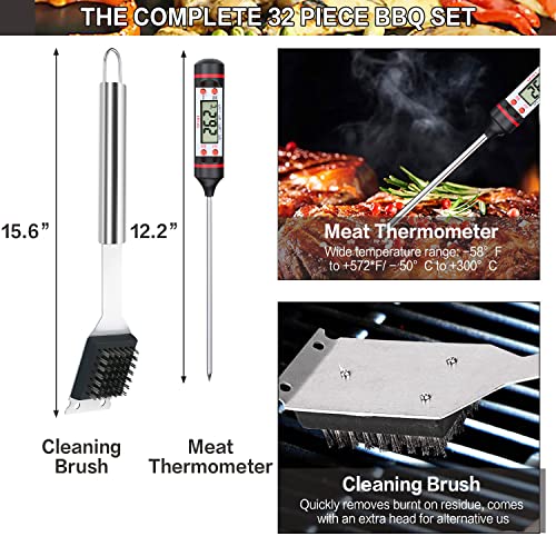 35Pcs BBQ Grill Accessories Tools Set, MCIRCO Heavy Duty Stainless Steel Grilling Tools with Portable Bag, Grill Mats, Thermometer for Backyard Barbecue, Camping, Gifts for Men Women