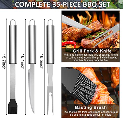 35Pcs BBQ Grill Accessories Tools Set, MCIRCO Heavy Duty Stainless Steel Grilling Tools with Portable Bag, Grill Mats, Thermometer for Backyard Barbecue, Camping, Gifts for Men Women