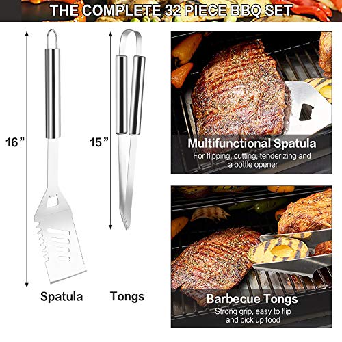 35Pcs BBQ Grill Accessories Tools Set, MCIRCO Heavy Duty Stainless Steel Grilling Tools with Portable Bag, Grill Mats, Thermometer for Backyard Barbecue, Camping, Gifts for Men Women