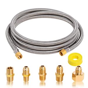 propane hose extension stainless steel 10 feet,3/8″ female flare includes 5 conversion coupling and thread tape,for rv, bbq grill, propane tank, heater braided propane gas line