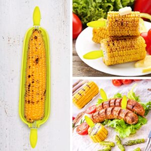 24 Pieces Corn Cob Holders and Dish Set Corn on the Cob Skewer Stainless Steel Skewer Needle BBQ Tool and Plastic Corn Tray