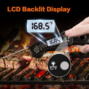 Digital Meat Thermometer, Umedo 2 in 1 Waterproof Instant Read Food Thermometer with Alarm Set, LCD Backlight & Calibration, Dual Probe Magnet Cooking Thermometer for BBQ, Candy, Liquid - Black