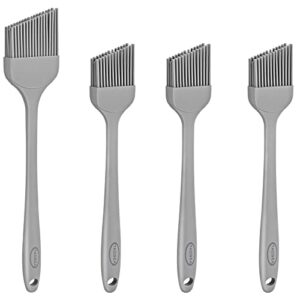 tacgea silicone basting pastry brush – angled bristles – heat resistant kitchen cooking brushes for oil, spread sauce, bbq, baking, grilling, bpa free, set of 4 gray