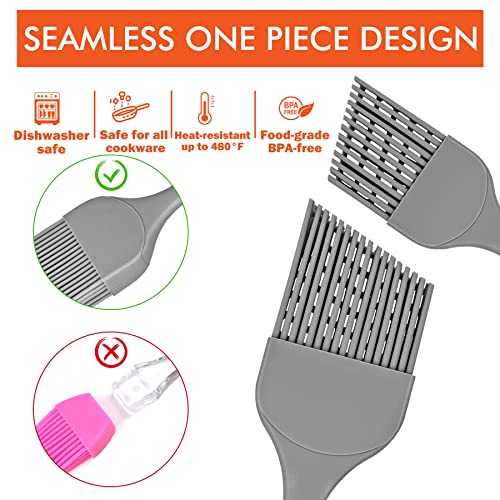 TACGEA Silicone Basting Pastry Brush - Angled Bristles - Heat Resistant Kitchen Cooking Brushes for Oil, Spread Sauce, BBQ, Baking, Grilling, BPA Free, Set of 4 Gray