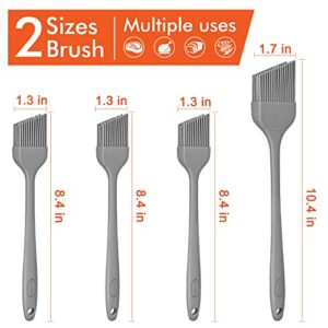 TACGEA Silicone Basting Pastry Brush - Angled Bristles - Heat Resistant Kitchen Cooking Brushes for Oil, Spread Sauce, BBQ, Baking, Grilling, BPA Free, Set of 4 Gray