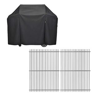 qulimetal 66095 304 stainless steel cooking grates and 7130 grill cover for weber genesis ii/lx 300 series ii e-310, ii e-330, ii e-335, ii s-335, ii lx s/e-340 (2017 and newer) gas grills