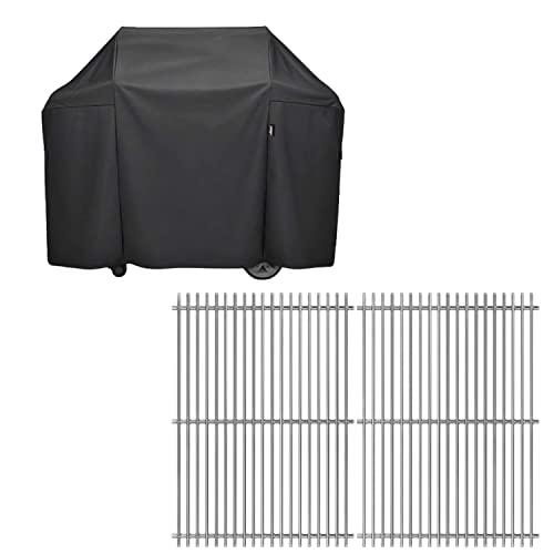 QuliMetal 66095 304 Stainless Steel Cooking Grates and 7130 Grill Cover for Weber Genesis II/LX 300 Series II E-310, II E-330, II E-335, II S-335, II LX S/E-340 (2017 and Newer) Gas Grills