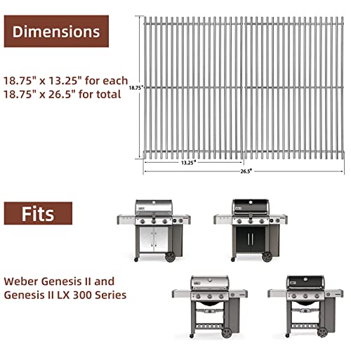 QuliMetal 66095 304 Stainless Steel Cooking Grates and 7130 Grill Cover for Weber Genesis II/LX 300 Series II E-310, II E-330, II E-335, II S-335, II LX S/E-340 (2017 and Newer) Gas Grills