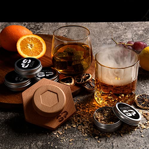 Spearpoint Products Cocktail Smoker Kit with Torch - (4) Types of All Natural Wood Chips - Whiskey Smoker - Drink Smoker Infuser Kit - Marble Ice Cubes - Spoon Brush