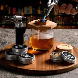 Spearpoint Products Cocktail Smoker Kit with Torch - (4) Types of All Natural Wood Chips - Whiskey Smoker - Drink Smoker Infuser Kit - Marble Ice Cubes - Spoon Brush