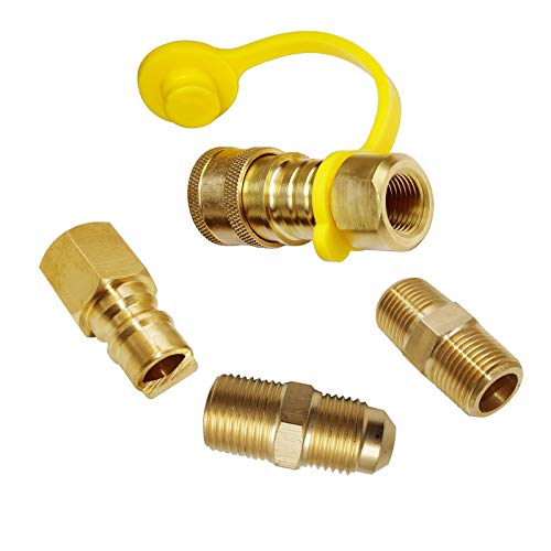 MENSI 3/8 Inch Natural Gas Quick Connect Fittings,LP Gas Propane Hose Quick Disconnect Kit with 3/8" Male Flare Adapter