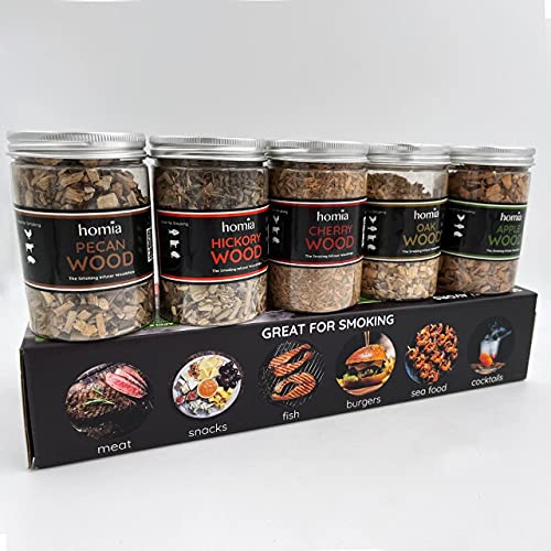 Cocktail Smoker Kit of Wood Chips, 5 pcs x 8.4 oz - Apple Wood, Cherry Wood, Hickory Wood, Pecan Wood, Oak Wood for Food Smoker for Smoking Infuser and Cocktail Smoker