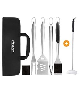 grilljoy 6pcs heavy duty bbq grill tools set perfect ash rake for coal grill cleaning