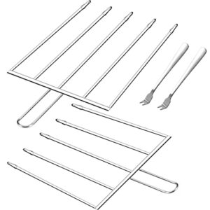 2 pack stainless steel bbq skewers - 5 in 1 kabob skewers for grilling with slider, metal barbecue skewers for kabobs, shish kebab grill skewers & ideal kabob sticks for shrimp veggie meat chicken