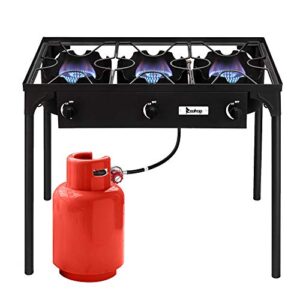 outdoor stove 3 burners high pressure propane gas camp stove with detachable legs, perfect for camping patio, 225,000-btu