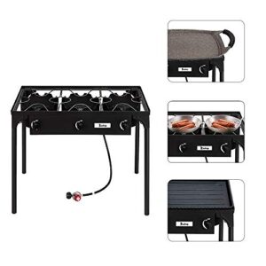 Outdoor Stove 3 Burners High Pressure Propane Gas Camp Stove with Detachable Legs, Perfect for Camping Patio, 225,000-BTU