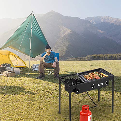 Outdoor Stove 3 Burners High Pressure Propane Gas Camp Stove with Detachable Legs, Perfect for Camping Patio, 225,000-BTU