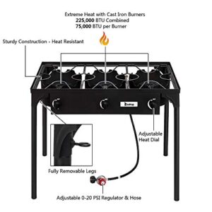 Outdoor Stove 3 Burners High Pressure Propane Gas Camp Stove with Detachable Legs, Perfect for Camping Patio, 225,000-BTU