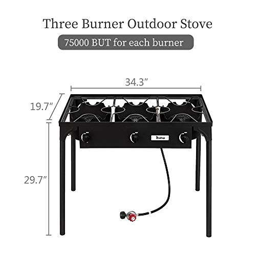 Outdoor Stove 3 Burners High Pressure Propane Gas Camp Stove with Detachable Legs, Perfect for Camping Patio, 225,000-BTU