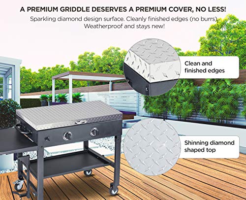 Griddle Cover 36" and 28" Works for Blackstone Griddle Cover 36 &28 inch Waterproof Diamond Plated Lightweight Aluminum Hard Top Lid with Stainless Steel Handle for Outdoor BBQ Hood Grill Accessories