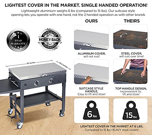 Griddle Cover 36" and 28" Works for Blackstone Griddle Cover 36 &28 inch Waterproof Diamond Plated Lightweight Aluminum Hard Top Lid with Stainless Steel Handle for Outdoor BBQ Hood Grill Accessories