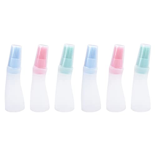 Happyyami Clear Container 6Pcs Silicone Oil Bottle Brush Portable BBQ Pastry Basting Brush Oil Honey Sauce Bottle Brush for Cooking Grill Barbecue Baking Tools Mixed Color Silicone BBQ Brush