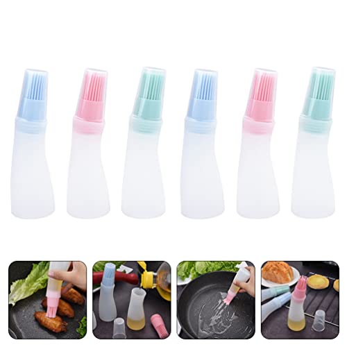 Happyyami Clear Container 6Pcs Silicone Oil Bottle Brush Portable BBQ Pastry Basting Brush Oil Honey Sauce Bottle Brush for Cooking Grill Barbecue Baking Tools Mixed Color Silicone BBQ Brush