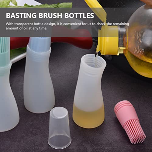 Happyyami Clear Container 6Pcs Silicone Oil Bottle Brush Portable BBQ Pastry Basting Brush Oil Honey Sauce Bottle Brush for Cooking Grill Barbecue Baking Tools Mixed Color Silicone BBQ Brush