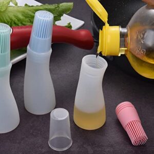 Happyyami Clear Container 6Pcs Silicone Oil Bottle Brush Portable BBQ Pastry Basting Brush Oil Honey Sauce Bottle Brush for Cooking Grill Barbecue Baking Tools Mixed Color Silicone BBQ Brush